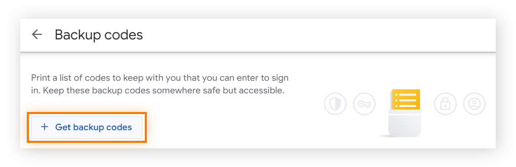 Google 帐户的 2 步验证部分下的备份代码屏幕