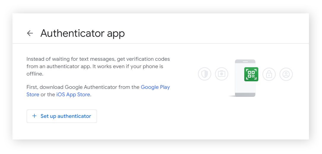 Google 帐户中设置验证器应用的屏幕
