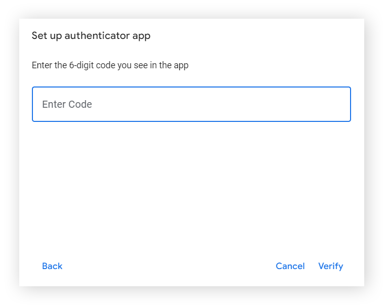 输入 Google Authenticator 应用中的代码的屏幕